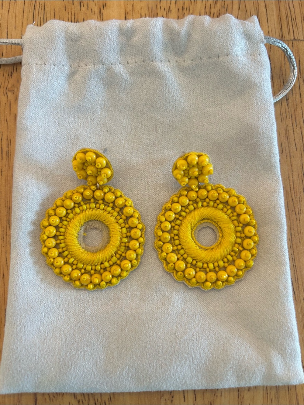 Yellow Beaded Hoop Statement Earrings - Women Jewelry